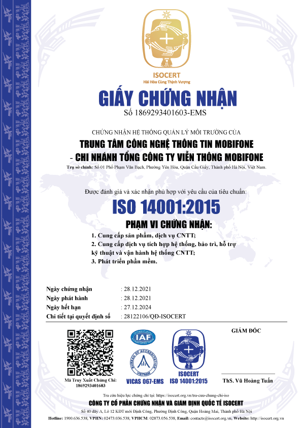 Chứng Chỉ ISO 14001 2015 Chứng Chỉ Môi Trường
