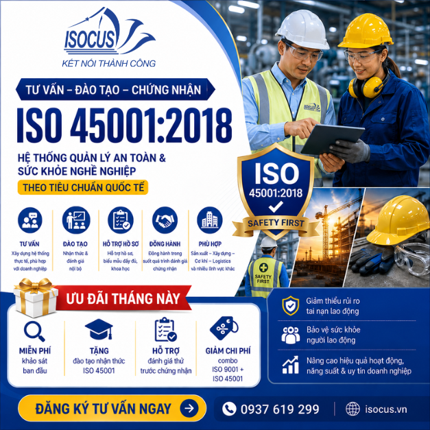 Tư vấn - Chứng nhận ISO 45001:2018 Hỗ Trợ Mọi Thủ Tục Giá tốt nhất